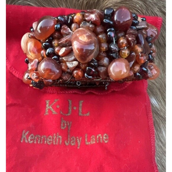 New Rare KJL Kenneth Jay Lane Beaded garnet carnelian Quartz bracelet Large - Picture 1 of 5